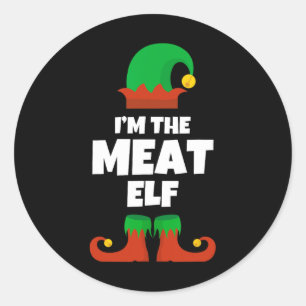 Pegatina Redonda Soy el Navidad de la familia Meat Elf Funny Bbq Gr