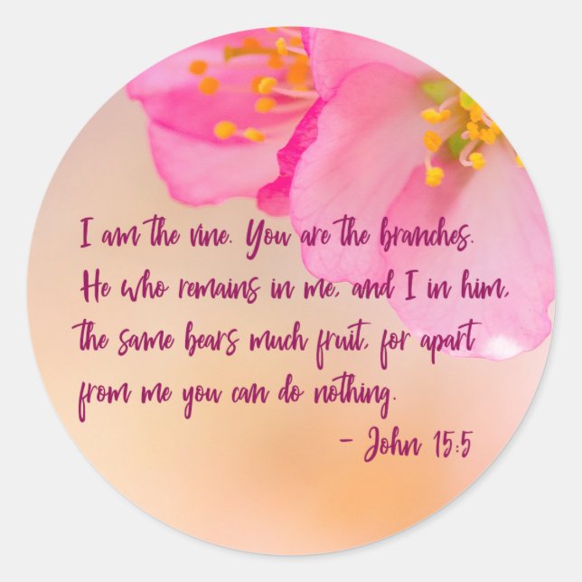 Pegatina Redonda Soy El Vino Cristiano Floral Inspirador (Anverso)