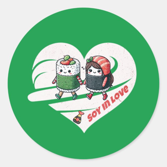 Pegatina Redonda Soy enamorado del lindo Kawaii Sushi (Anverso)