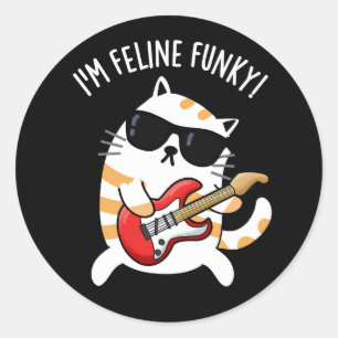 Pegatina Redonda Soy Feline Funky Funny Cat Pun Dark BG