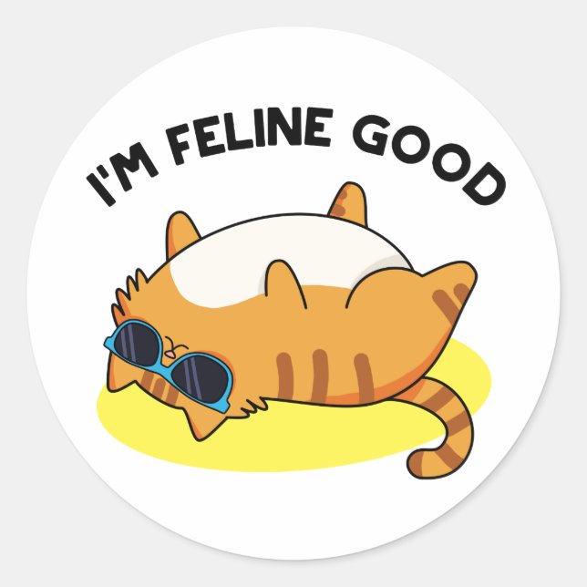 Pegatina Redonda Soy Feline Good Funny Fat Cat Pun (Anverso)