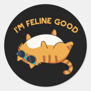 Pegatina Redonda Soy Feline Good Funny Fat Cat Pun