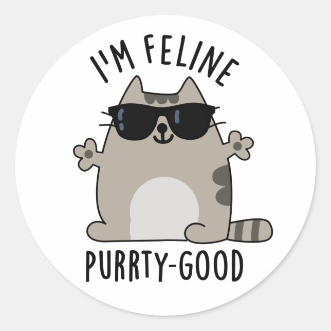 Pegatina Redonda Soy Feline Purr-ty Good Funny Cat Pun (Anverso)