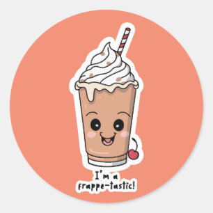 Pegatina Redonda Soy Frappe-tastic Frappe con crema batida