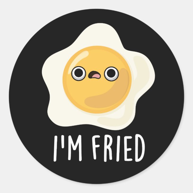 Pegatina Redonda Soy Fried Funny Fried Egg Pun Dark BG (Anverso)