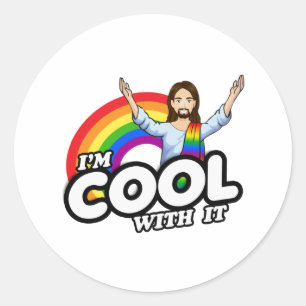 Pegatina Redonda Soy Guay con eso - Jesús arcoiris