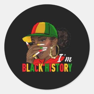 Pegatina Redonda Soy historia negra, afroamericana, mujer negra