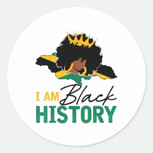 Pegatina Redonda Soy Historia Negra Reina De Jamaica Y Bandera Jama (Anverso)