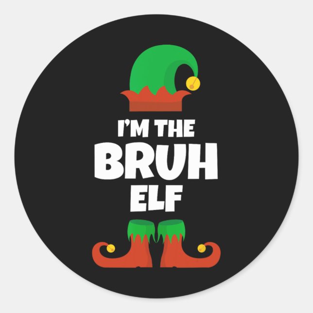 Pegatina Redonda Soy la familia Bruh Elf Navidades Pajama Graciosa (Anverso)