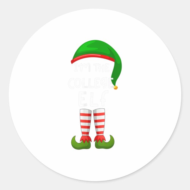 Pegatina Redonda Soy la familia College Elf Funny Elf (Anverso)