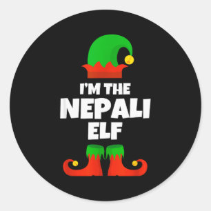 Pegatina Redonda Soy la familia de elfos nepaleses pijama Navidad d