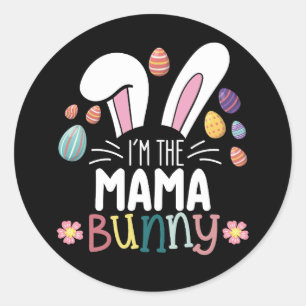 Pegatina Redonda Soy la familia de mamá conejita de Pascua