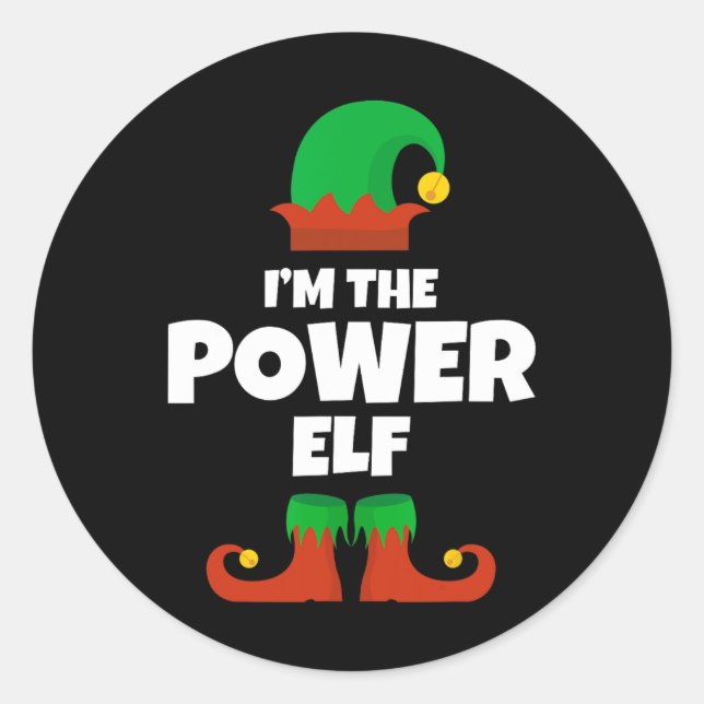 Pegatina Redonda Soy la familia Power Elf Navidades Pajama Graciosa (Anverso)