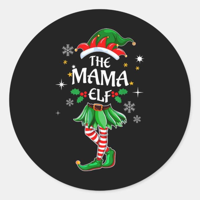 Pegatina Redonda Soy la pareja de Navidades de la familia Mama Elf  (Anverso)