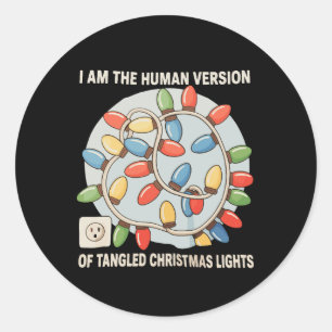 Pegatina Redonda Soy La Versión Humana De Luces De Navidad Enredada