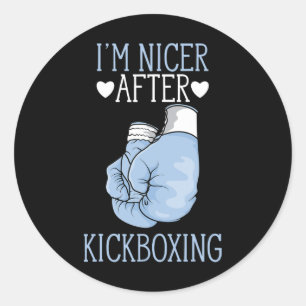 Pegatina Redonda Soy más amable después de kickboxing divertido kic