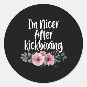 Pegatina Redonda Soy más amable después de kickboxing Flores, Chica