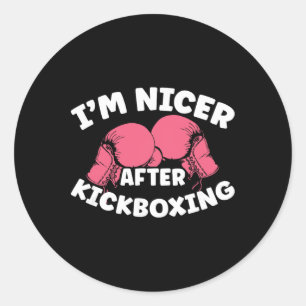 Pegatina Redonda Soy más amable después de kickboxing Mma kickboxin
