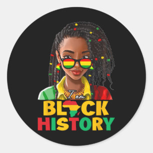 Pegatina Redonda Soy Mes de Historia Negra Mujeres Chica Afro Negro
