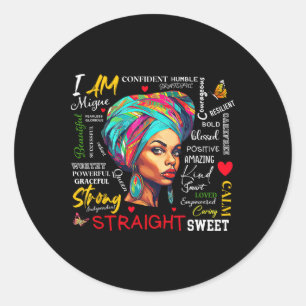 Pegatina Redonda Soy Mes de Historia Negra Mujeres Chica Afro Negro
