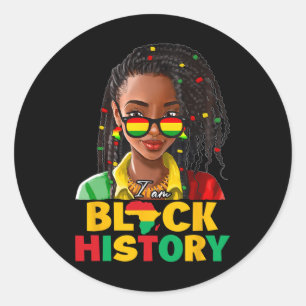 Pegatina Redonda Soy mujer del mes de la historia negra chica afro