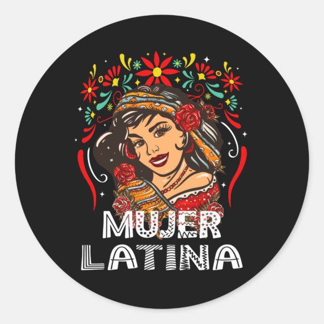 Pegatina Redonda Soy mujer latina, fuerte mujer latina (Anverso)