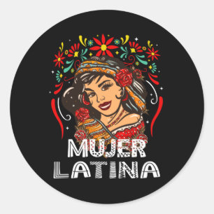 Pegatina Redonda Soy mujer latina, fuerte mujer latina