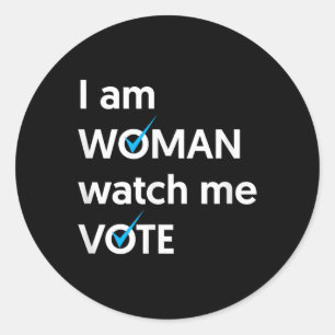 Pegatina Redonda Soy Mujer Observarme Votar Por La Ola Azul 2024