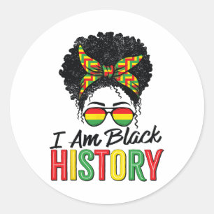 Pegatina Redonda Soy Mujeres Niñas Africanas Mes de la Historia Neg