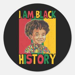 Pegatina Redonda Soy negro de historia niño afroamericano afro melá