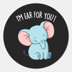 Pegatina Redonda Soy Oído Para Ti Elefante Divertido con Fondo Oscu