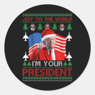 Pegatina Redonda Soy su presidente 47.° Navidades feos de Trump 202