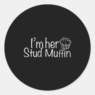 Pegatina Redonda Soy su Stud Muffin divertido aplicación para parej