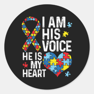 Pegatina Redonda Soy Su Voz Él Es Mi Corazón Autismo Awareness Mon