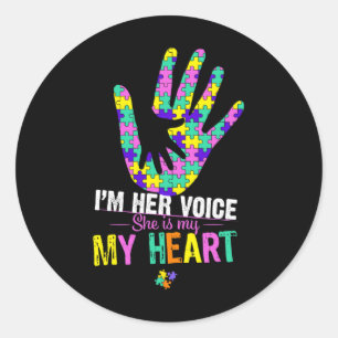 Pegatina Redonda Soy su voz Ella es mi corazón autismo mamá Rosa Au