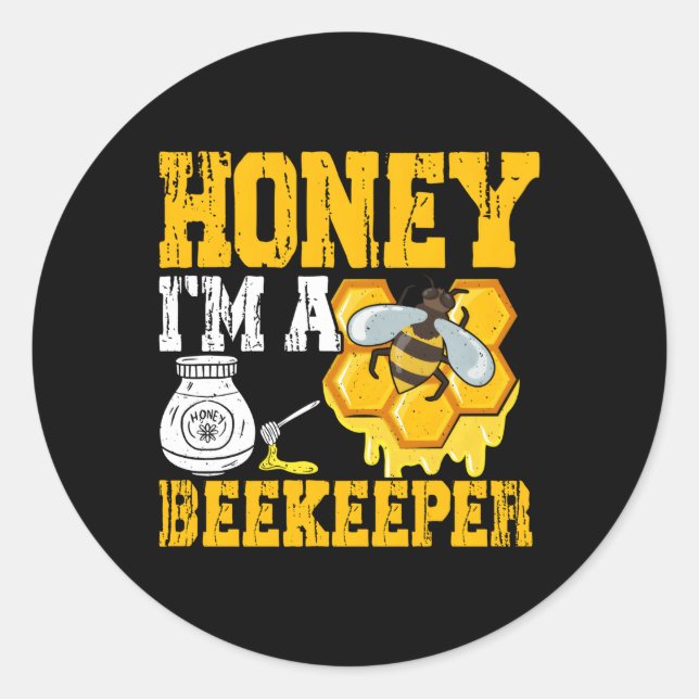 Pegatina Redonda Soy Un Beekeeper Beekeeg Expert Apiary Honey (Anverso)
