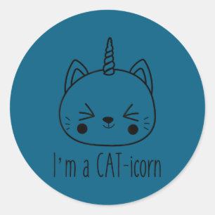 Pegatina Redonda Soy un gato-icorn lindo divertido gato unicornio k