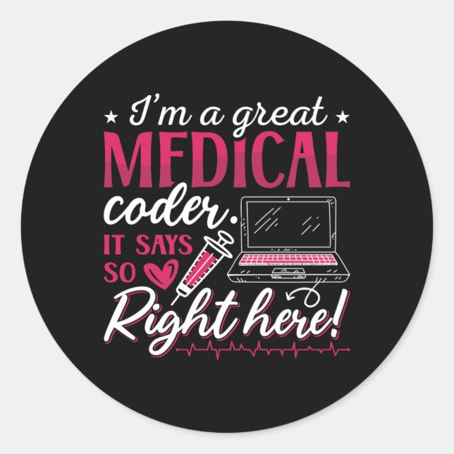 Pegatina Redonda Soy un gran programador de codificación para ICD d (Anverso)