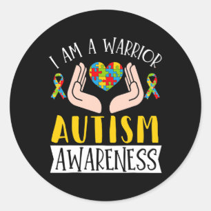 Pegatina Redonda Soy un guerrero con discapacidades de conciencia d