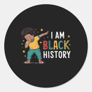 Pegatina Redonda Soy un niño afro de la historia negra que hace dab