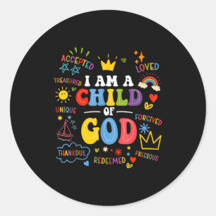 Pegatina Redonda Soy un niño de Dios Christian Retro Jesús Fe Niños