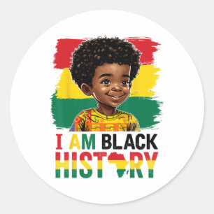 Pegatina Redonda Soy un niño de la historia negra afro con poco mel