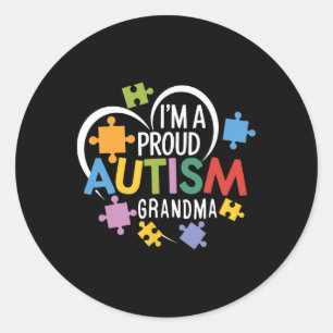 Pegatina Redonda Soy un orgulloso autismo Abuela Conciencia Corazón