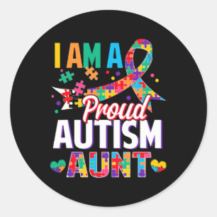 Pegatina Redonda Soy un orgulloso autismo con el puzzle de la conci