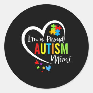 Pegatina Redonda Soy un orgulloso autismo Mimi Corazón Autismo Conc