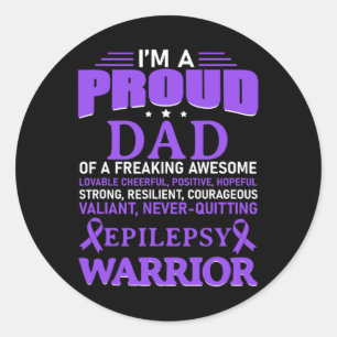 Pegatina Redonda Soy un orgulloso papá Epilepsy Awareness Purple Ri