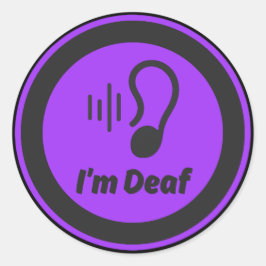 Pegatina Redonda Soy un símbolo sordo - negro y morado