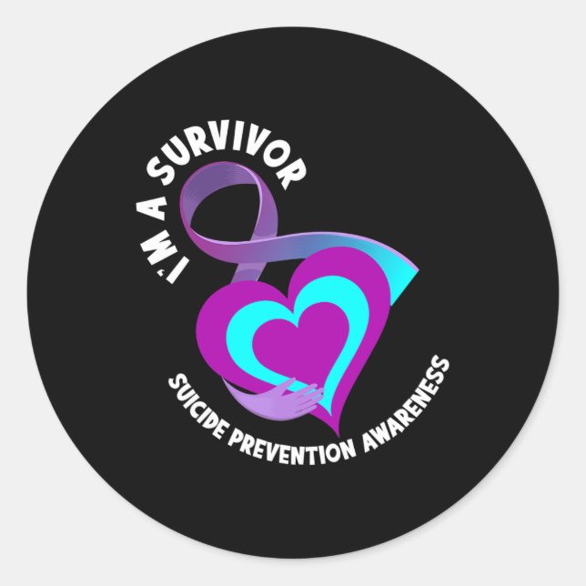 Pegatina Redonda Soy un superviviente apoyo a la prevención del sui (Anverso)