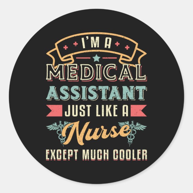 Pegatina Redonda Soy una enfermera Médica de Medicina asistente méd (Anverso)