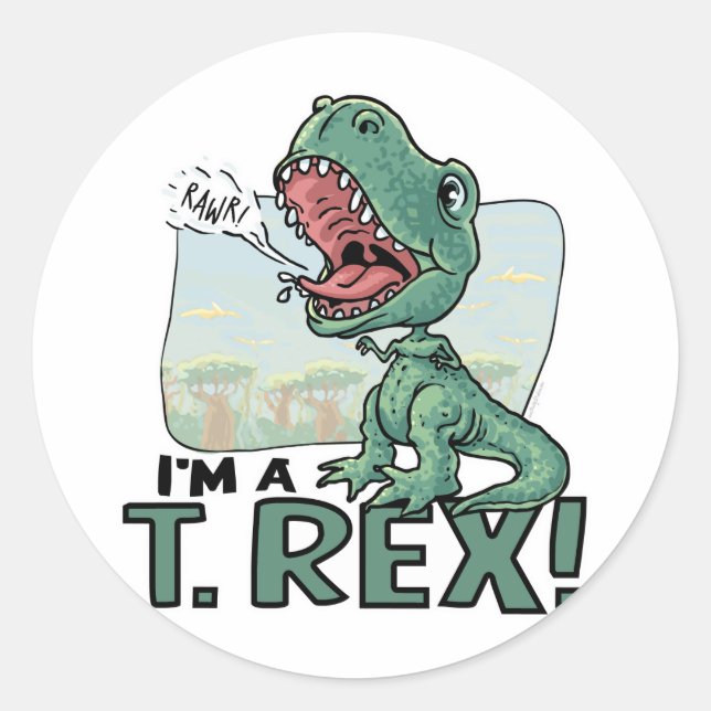 Pegatina Redonda Soy una idea de regalo de dinosaurios T. Rex (Anverso)